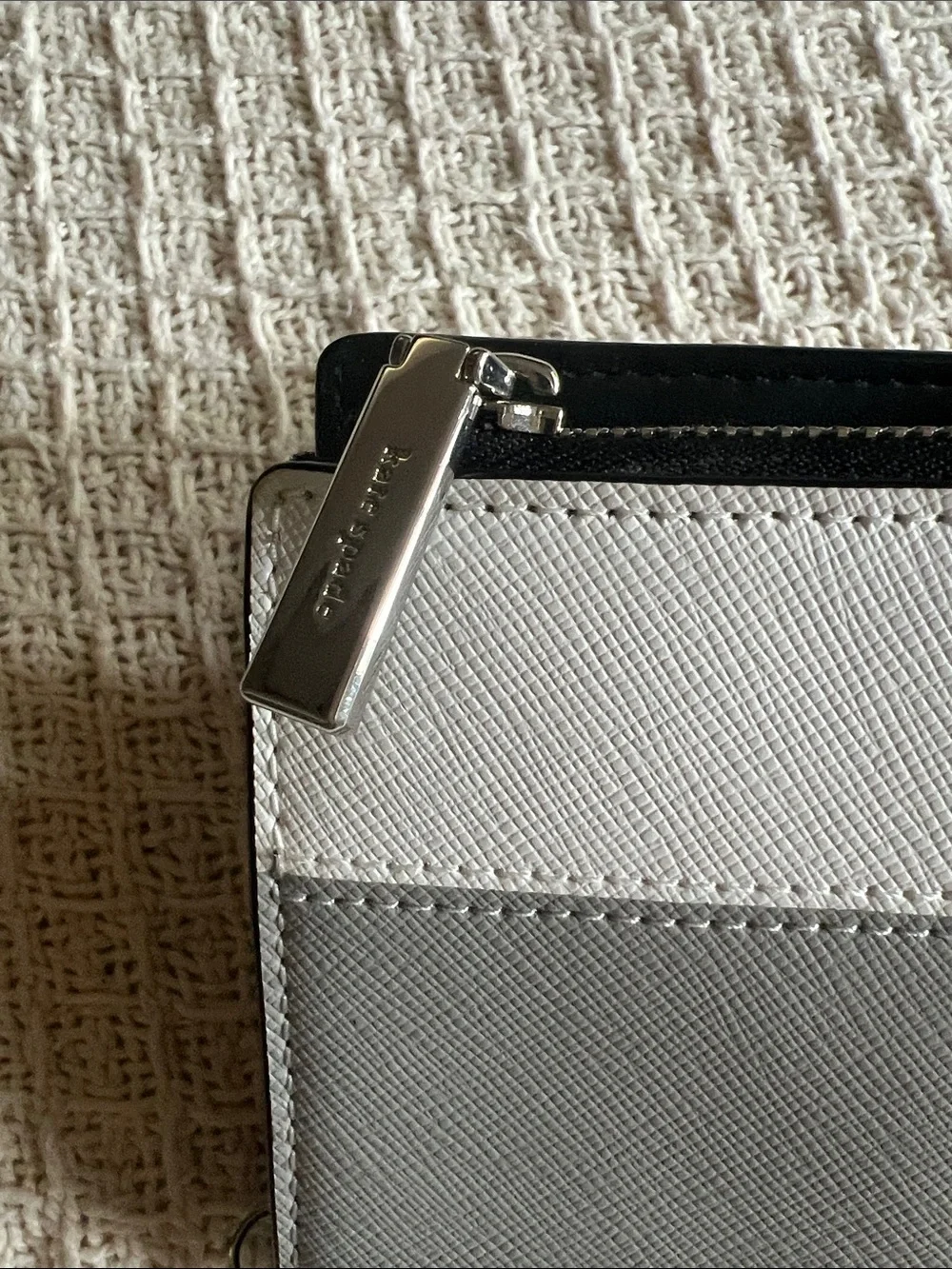 kate spade Two-Tone Gray and White Saffiano Zip Wallet